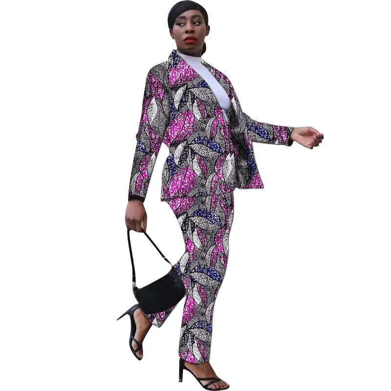 European/American Fashion African Print Women's Suit Casual Blazers With Straight Pants Female Ankara Party Outfits