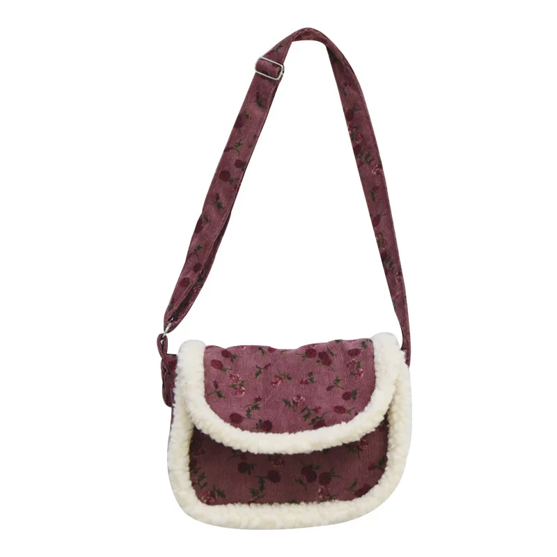 

Winter New Niche Design Women's Small Shoulder Bag Corduroy Lamb Cashmere Stitching Handbag Bolsa Feminina Crossbody Bag