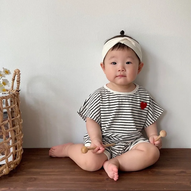 

2022 Summer Baby Clothes Boys Girls Striped Short Sleeve Top Shorts Toddler Two Piece Set