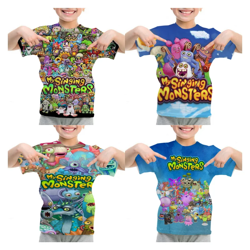 

Футболка с рисунком моих поющих монстров для мальчиков и девочек, летняя футболка с 3d-рисунком аниме, Повседневная футболка с круглым вырезом, Детские Топы с коротким рукавом для детей, футболки