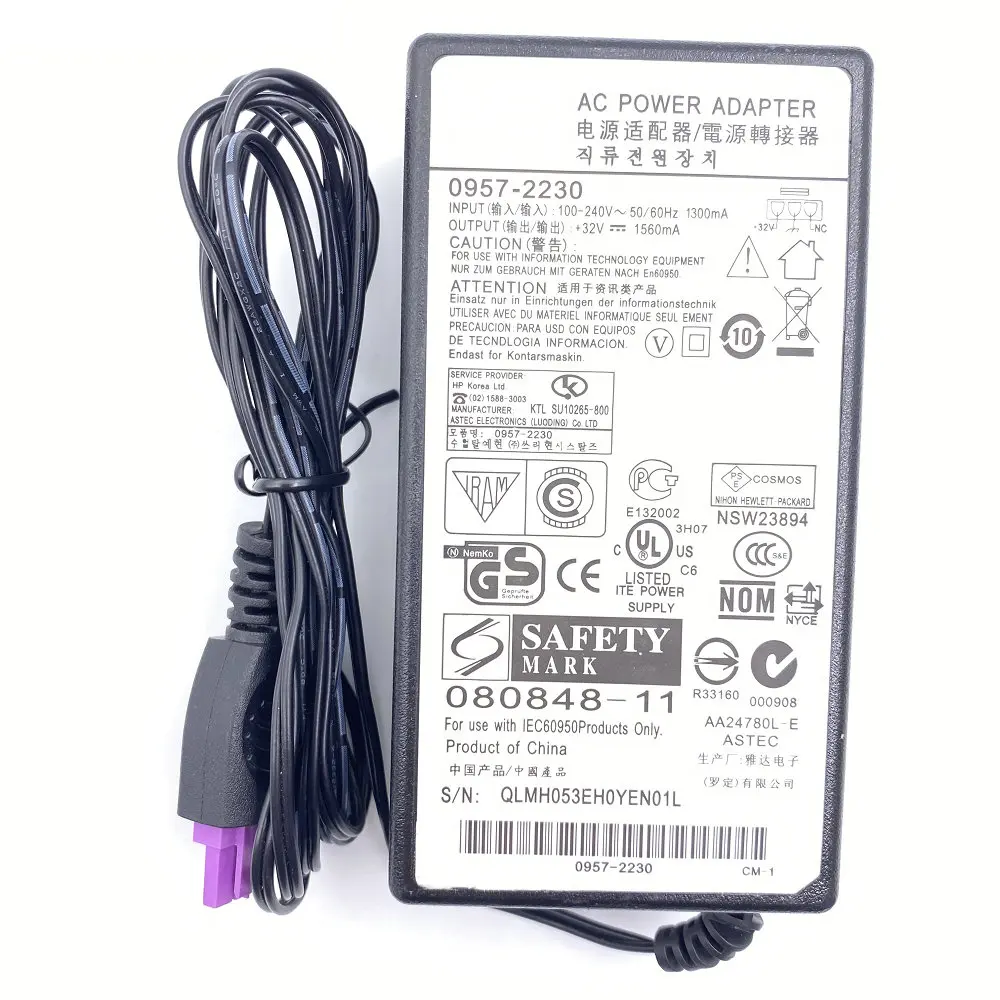 

1X 32V 1560mA 0957-2230 0957-2271 адаптер переменного тока зарядное устройство источник питания для HP 6500 B8550 D5460 D5468 D7260 D7268 D7460 C6240 C6250