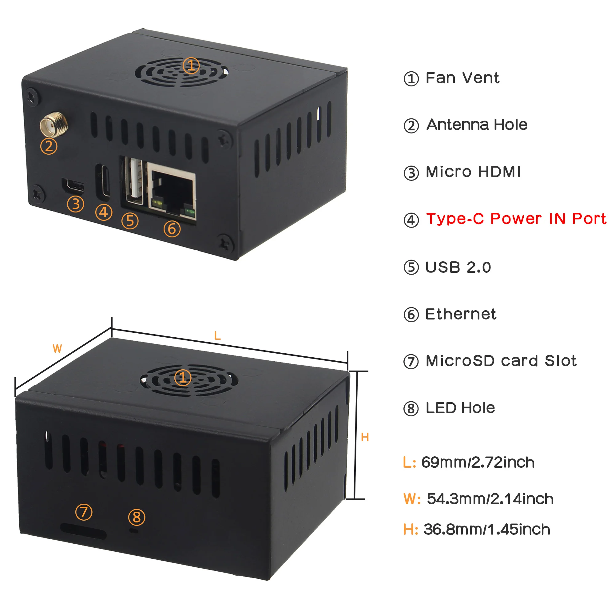 Чехол Orange Pi Zero 3 вентилятор и радиатор (N502) | Поддерживающая антенна