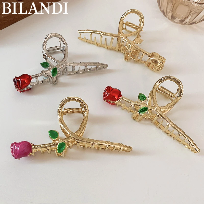 

Bilandi 2022 Sweet Temperament Rose Hair Clip Pretty Metal Large Hair Claw Clips Headwear Accessories For Women