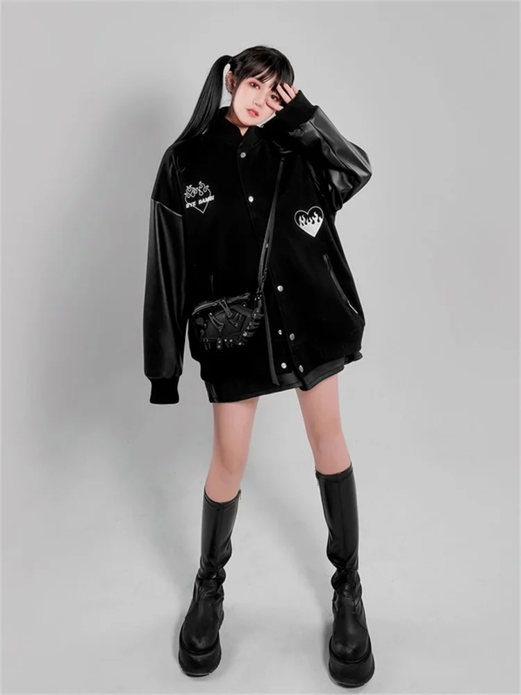 Женская бейсбольная куртка QWEEK готическая Черная большого размера из