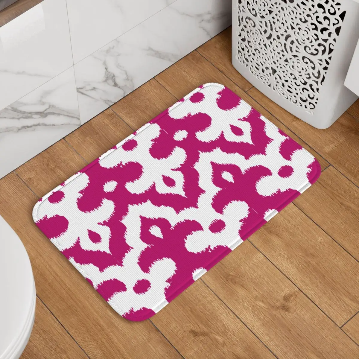 Марокканский Икат Дамасский Фуксия Розовый Коврики Для Унитаза Ванной Комнаты