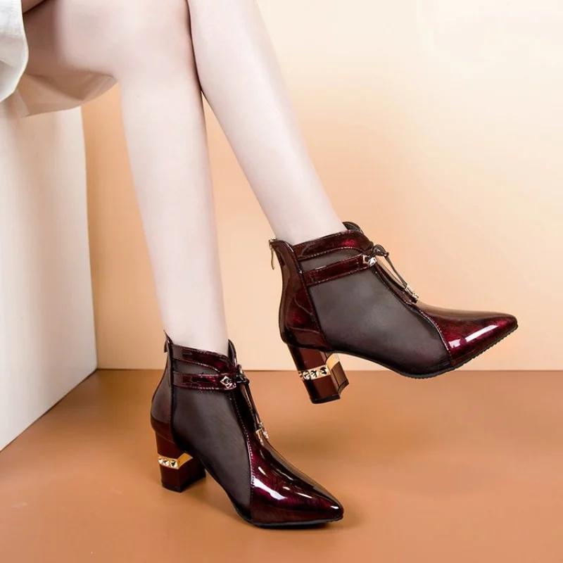 

New Women's Women's High Heels Pointed Toe Square Heel Chunky Heel Boots Women's Fashion Casual Shoes Women's Shoes：Fuding&Q233