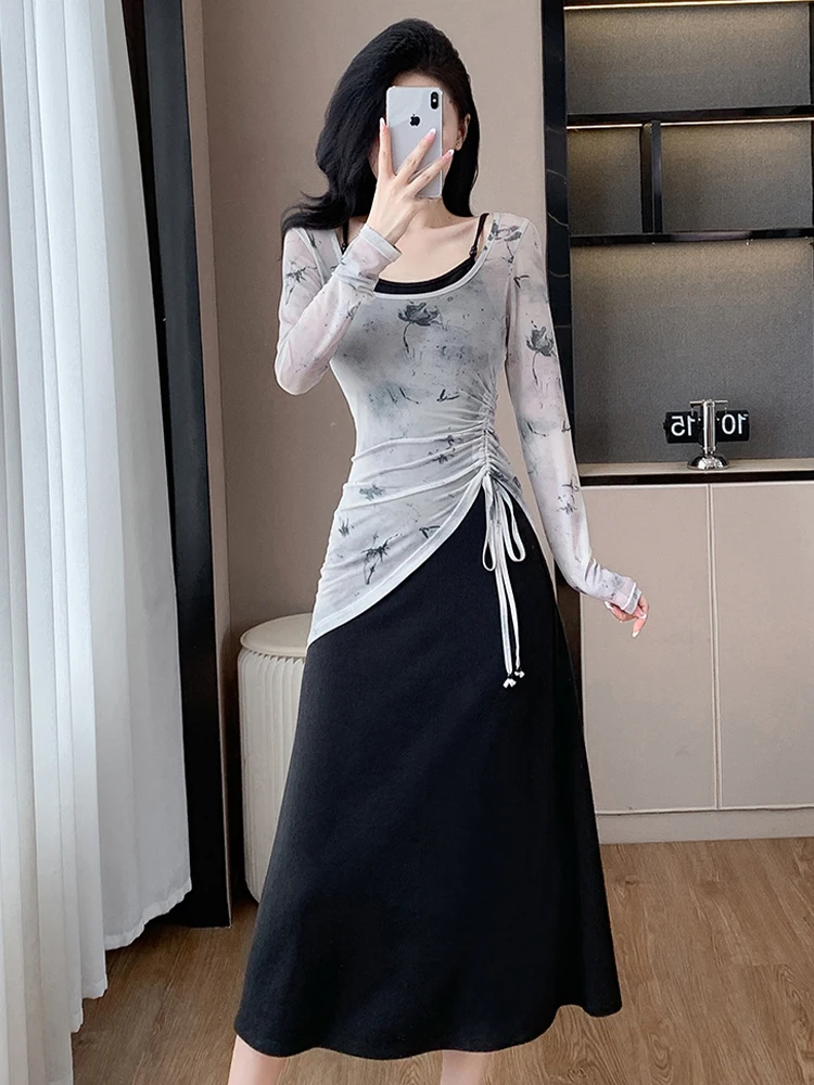 Новый китайский Sle тушью с цветущим принтом в стиле ретро накидка на слинге