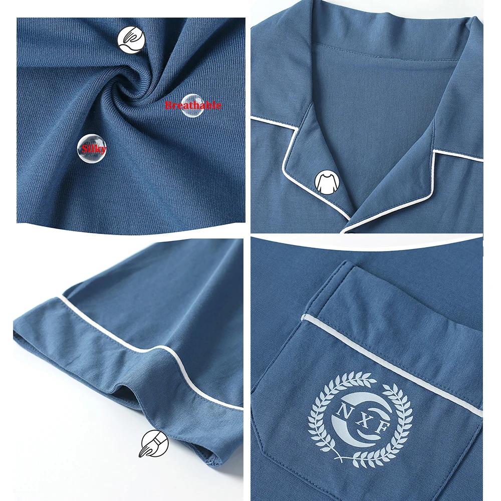 4XL Summer Cotton Solid Sleepwear Man Pajama Sets Trendyol Plaid Pants Sleep Tops Modal Breathable Silkly Pijama pyjama homme