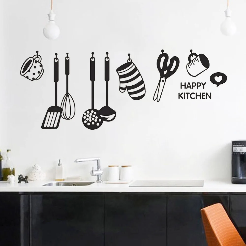 Kitchen Wall Stickers DIY Self Adhesive Creative Fun Design Decals Chef Utensils Wall Stickers Restaurant Vinyl Wallpaper