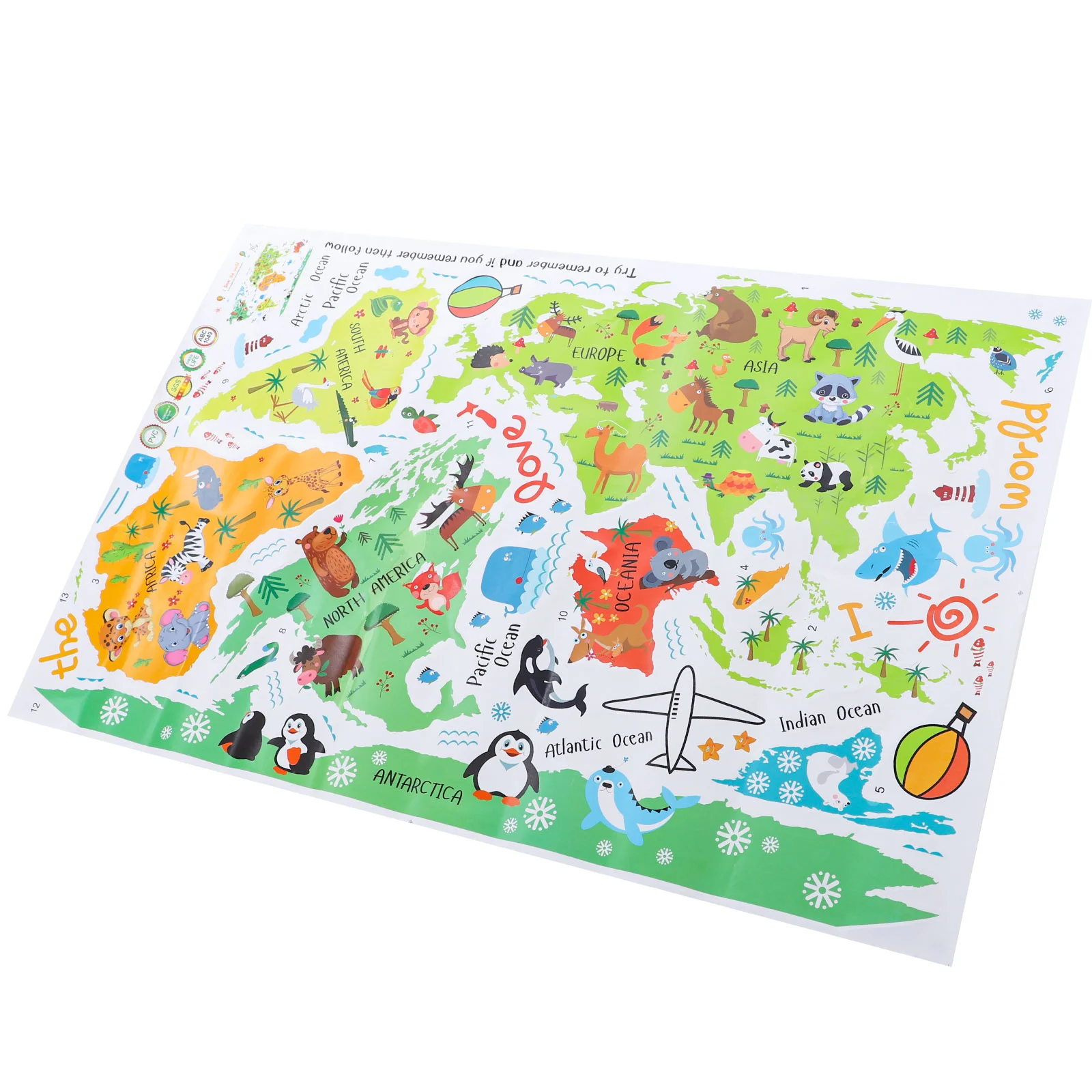 

Cartoon Animals World Map Wall Stickers Removable Waterproof Wall Decals Wall Decor for