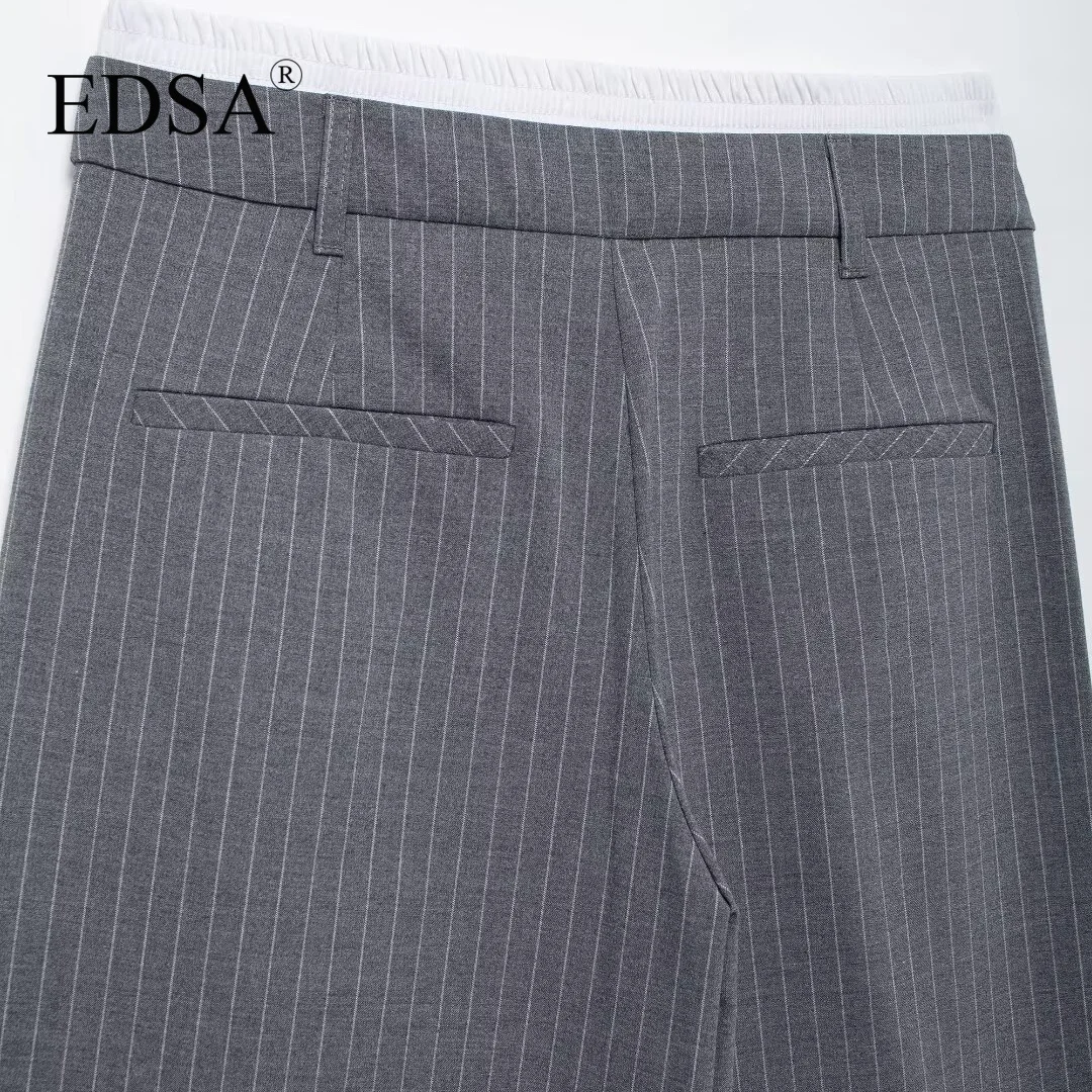 Брюки EDSA женские в полоску модные базовые штаны с завышенной талией Повседневная