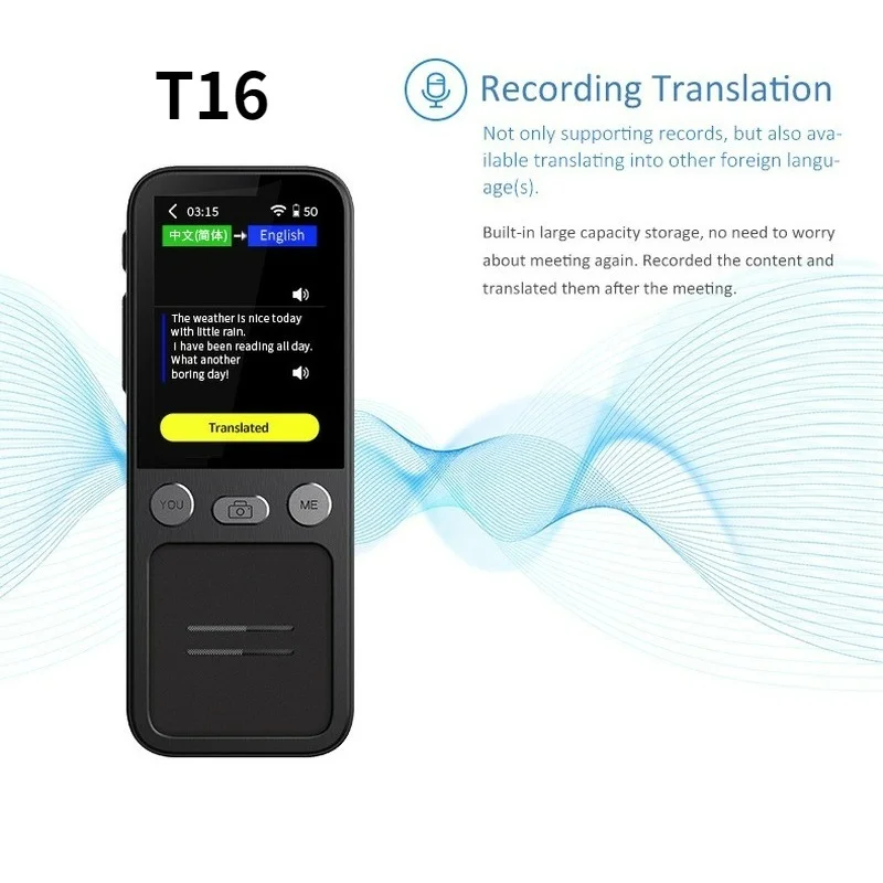 T16 AI Voice Real Time Translator 138 Multi Online Languages Voice-Record 3.1 Inch Big Touch Screen Learning Conversion T12 | Электроника