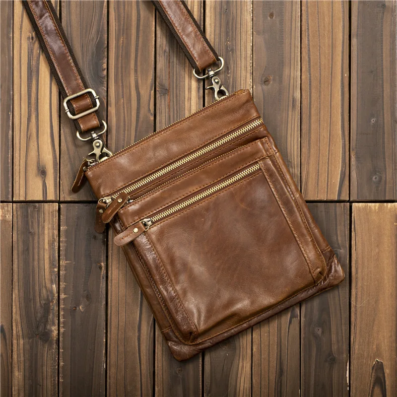 2023 New Leather Men's Shoulder Tablet Bag Vintage Oil Wax Men's Head Layer Cowhide Leather Crossbody Bag
