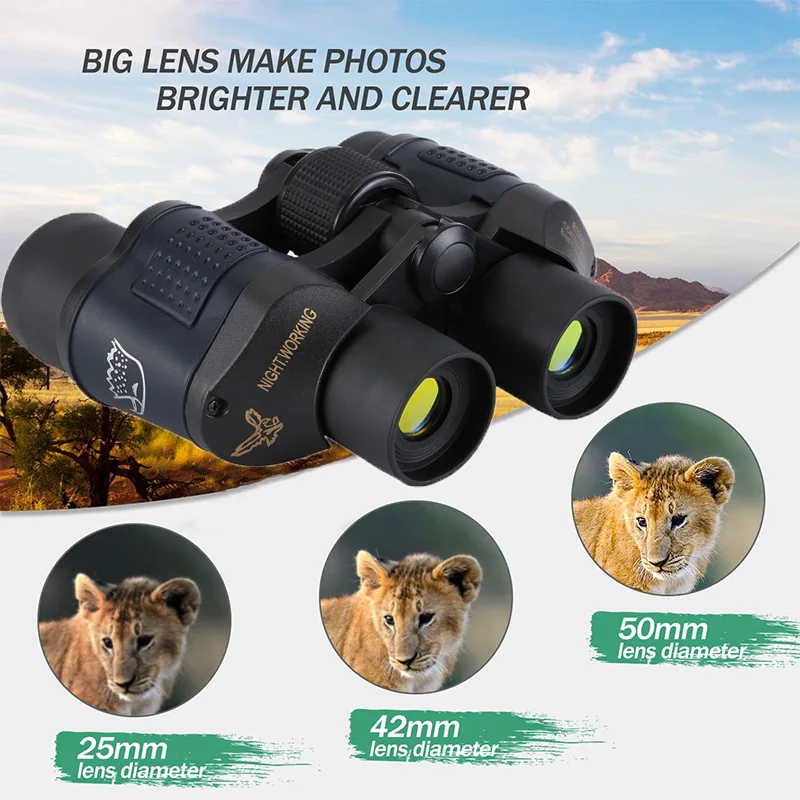 

Бинокль высокой мощности 60X60, HD телескоп с оптическими линзами, дальность действия при сласветильник щении, функция ночного видения, для охо...