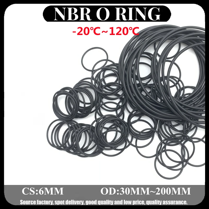 

10pcs Black O Ring Gasket CS 6mm OD 30mm ~ 200mm NBR Automobile Nitrile Rubber Round O Type Corrosion Oil Resistant Seal Washer