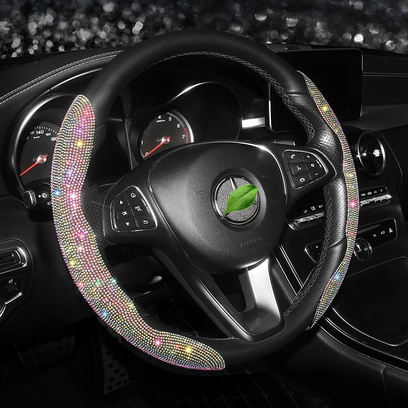 

Car Steering Wheel Cover Universal Auto Anti-Slip Breathable Protector Cover Diamond Bling Car Accessories for Girl Women