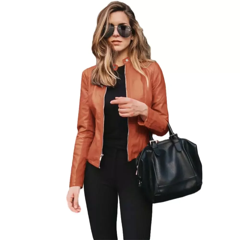 

NEW IN Women Bike Coat PU Leather Outwear Zipper Outfit Spring Autumn WomeFashion Short Thin Female Jacket 2020