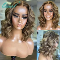 Light Brown Highlights Honey Blonde Lace Front Wigs Pre Plucked 13x4 Real Human Hair Wig HD Invisible Remy Hair 150% Wavy Qearl