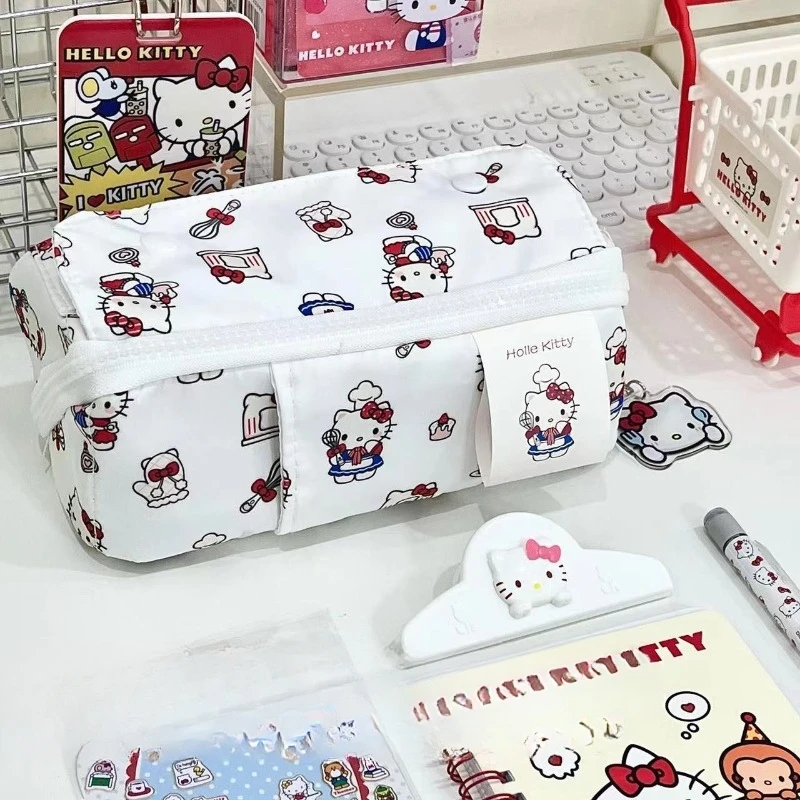 

Sanrio Kawaii Hello kitty Pen Bag Anime Multi-layer Large-capacity Student High-value Stationery Storage Bag Open Stationery Bag