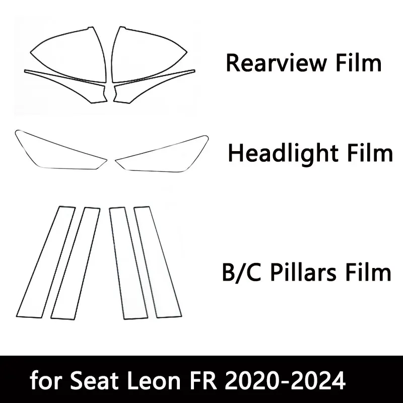Фото Для Seat Leon FR 2020 2021 2022 2023, фары заднего вида, стойки B, защитная пленка для краски, защита от царапин, прозрачный ТПУ №1