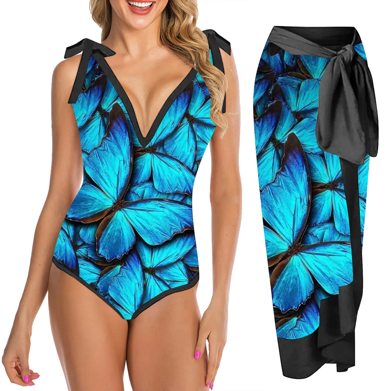 

Женское облегающее пляжное платье с цветочным принтом и глубоким V-образным вырезом