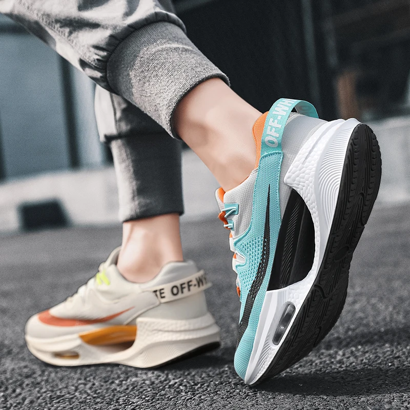 Unisex Running Shoes Flying Woven Breathable Men's Fitness Shoes Air Cushion Shoes Outdoor Brand Sports Shoes Platform Sneakers