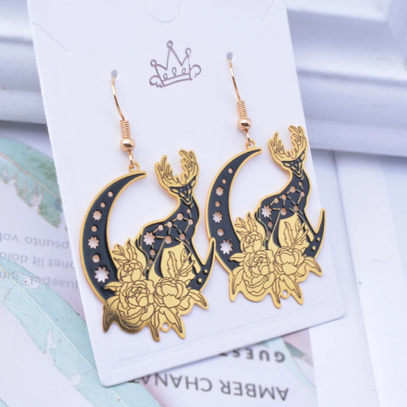 

Christmas Jewelry Gold Color Moon And elk Earrings for Women Jewelry Gift Festival Super Accessories