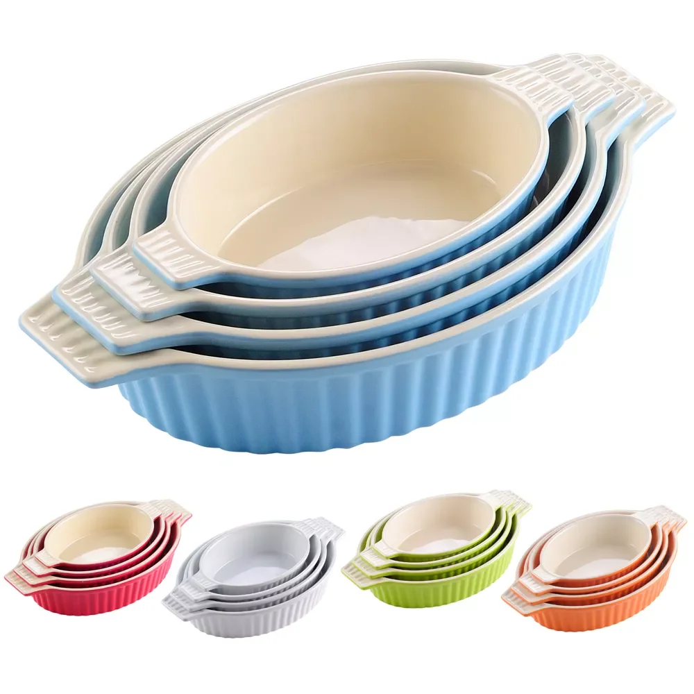 

4-piece Oval Baking Dish Plate Set Oven to Table Baking Dish with Ceramic Handles Ideal for Lasagne/Pie/Casserole/Tapas