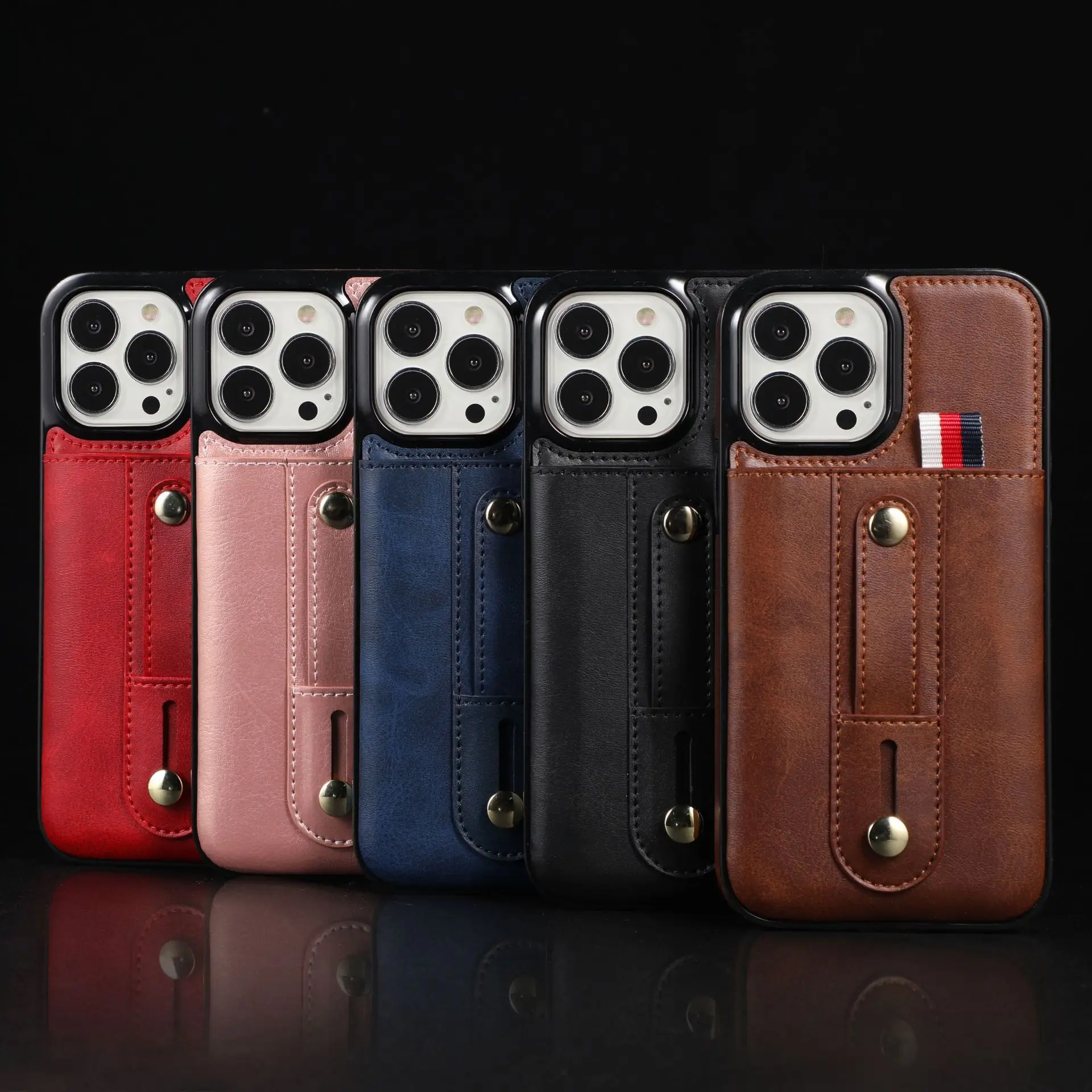

Applicable IPhone New Phone Case Creative Finger Ring Buckle Apple 14 Phone Leather Case Insert Card Protection Case