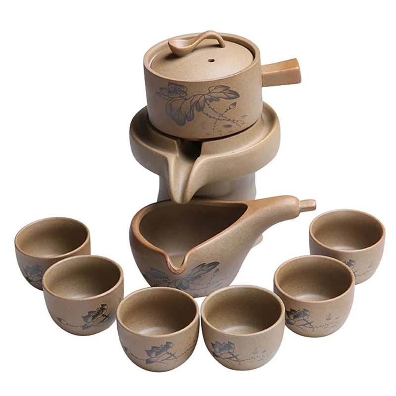 

Setautomatic Tea Set Chinese Gongfu Tea Set Teawere Creative Stone Grinding Ceramic Teapot Rotate Tea Set For Home