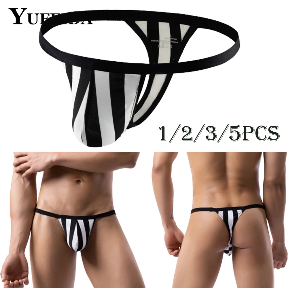 

YUFEIDA 1/2/3/5pcs Men Black Striped Thongs Jockstrap Men Breathable G Strings Thong Underwear Tanga Bikinis Cueca Sissy Panties