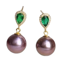 sterling silver 925 drop stud earrings natural freshwater round pearls purple edison 10 11mm pearls earrings slightly blemish