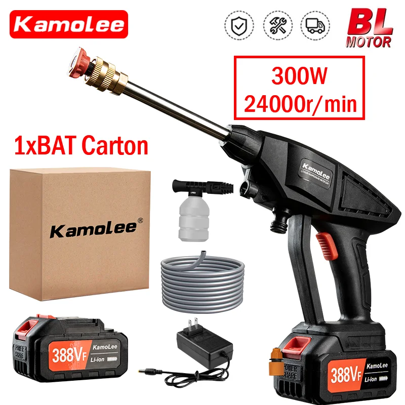 

[1x3.0Ah Battery + Carton]Kamolee 388VF 70Bar Cordless High Pressure Electric Car Washer Gun Foam Protable Car Wash Garden Spray