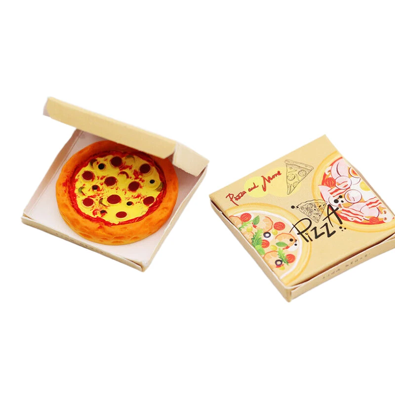 2023 New 1/12 Dollhouse Miniature Accessories Mini Resin Pizza with Box Simulation Food Model Toys for Doll House Decoration