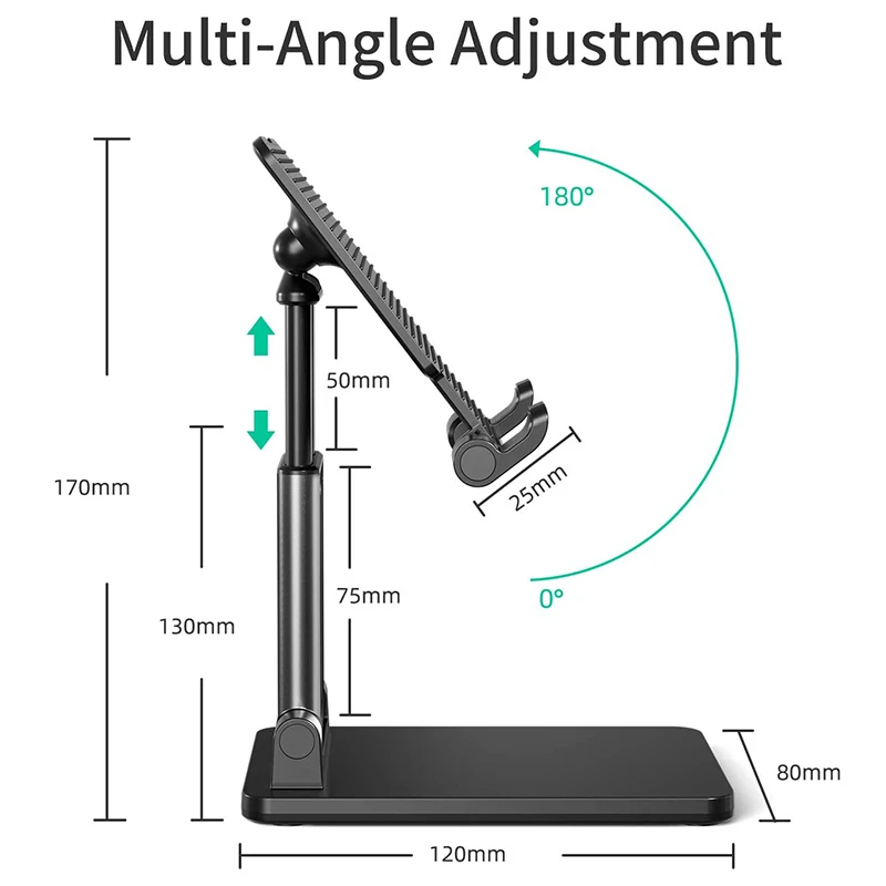 

Dual Pole Foldable Tablet Stand,Adjustable Height for iPad Pro Stand Extendable Solid Desktop Stand Holder Dock Black