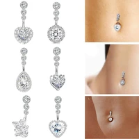 1pc surgical steel crystal zircon flower heart leaf bow knot dangle button navel piercing ring belly ring body jewelry