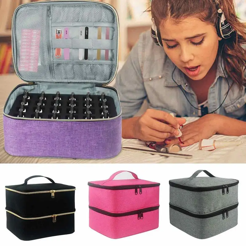 

Double Layer Nail Polish Carrying Case Cosmetic Portable Storage Bag Nail Tools Holds 30 Bottles of Nail Polish Up to 15ml