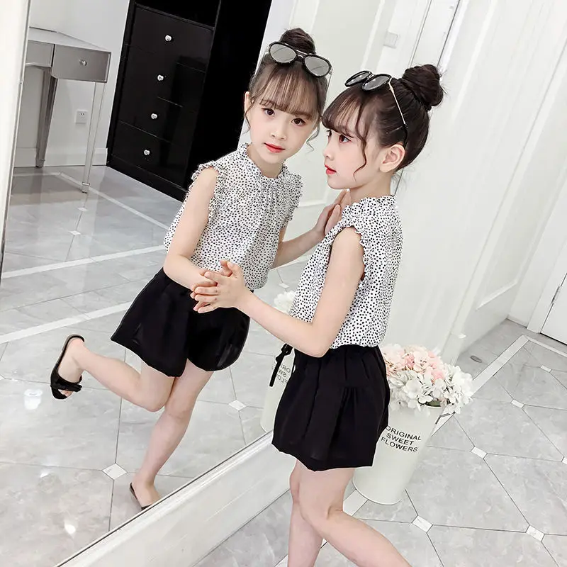 

Summer Girls Sets Children's Loose Clothes Fashion Print Short Sleeve+ Shorts 2pcs for Kids Trasksuits Sets Suit 2-12 Years Old