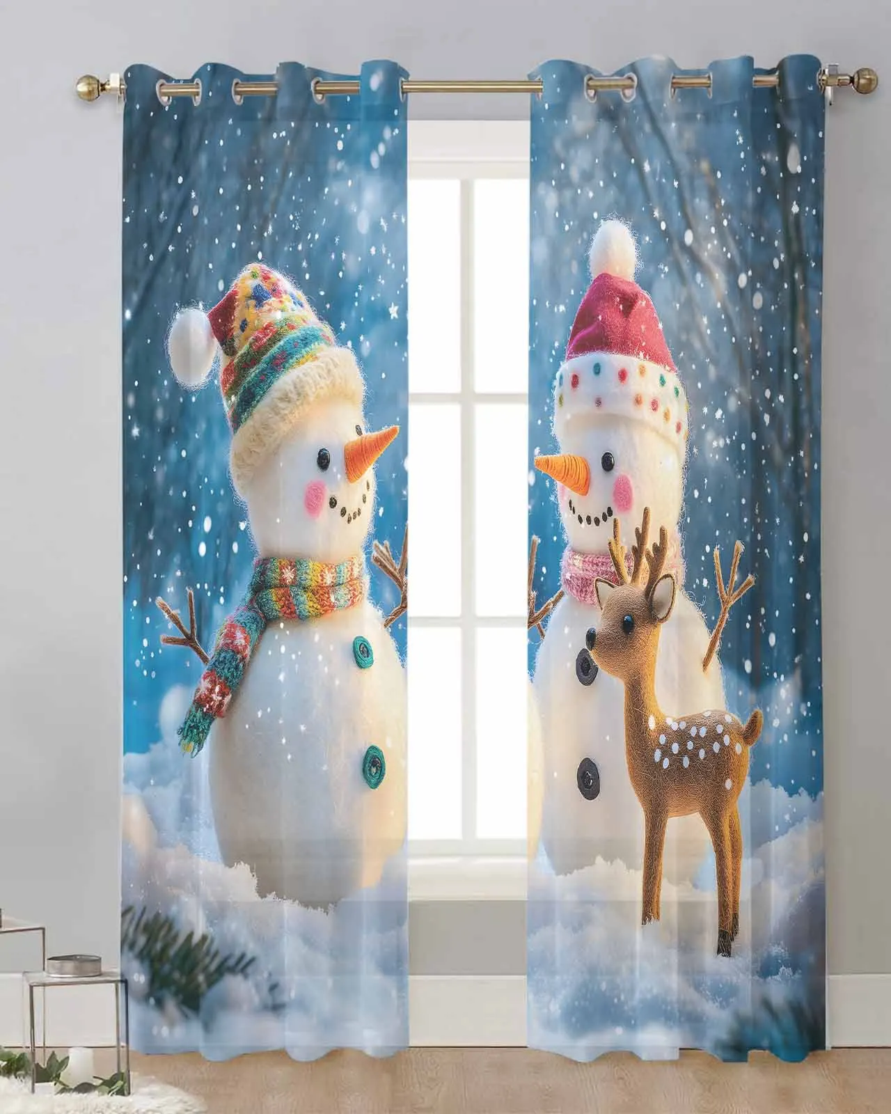 Рождественские и зимние занавески в виде снеговика тюлевые шторы для гостиной