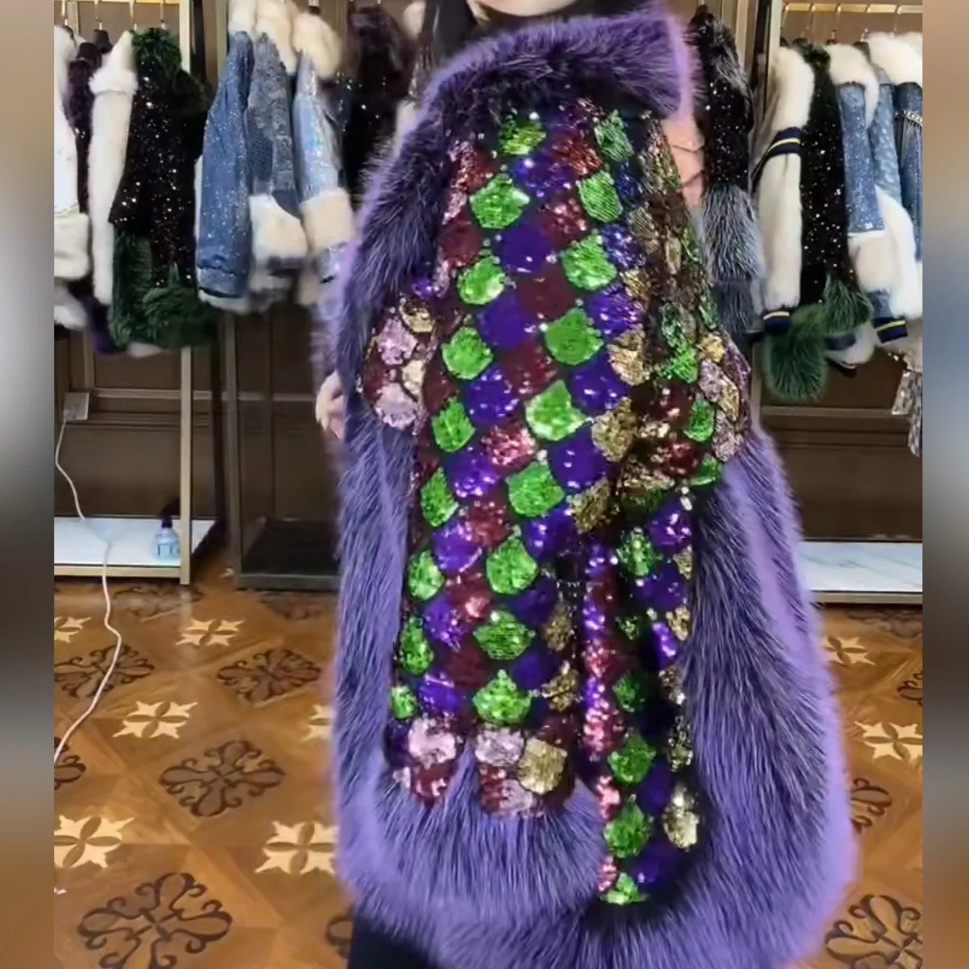 Fur Long Sleeve Female Toka Double Face Wool Leather Warm Heavy Embroidery Sequins Casual Trend Fashionable Jacket Winter