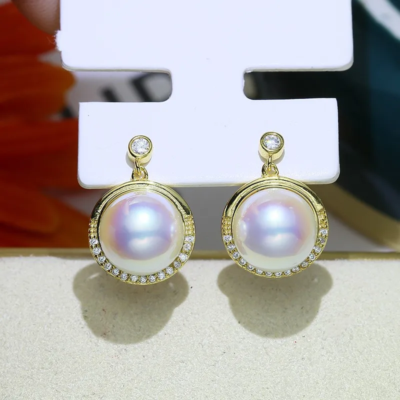 Classic Round Drop Earrings For Pearl Jewelry Settings Women Handmade Components