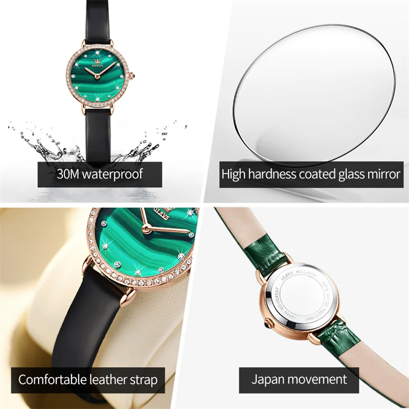 OLEVS Fashion Imported Movement Small Dial Quartz Watches Women Top Brand Luxury Diamond Leather Strap Waterproof Ladies Watch