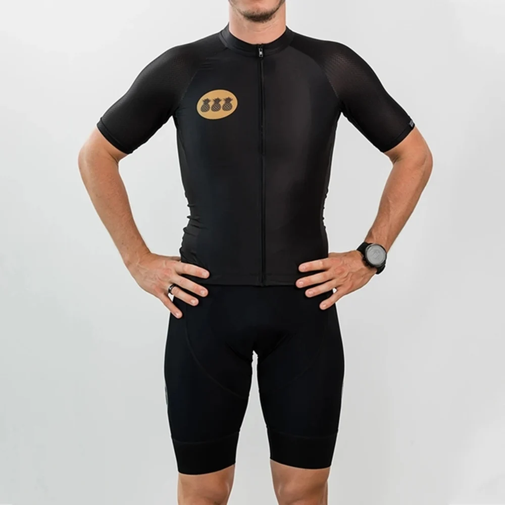 

Summer Men's Black Short Sleeve Cycling Jersey Sets Bib Shorts Gel Pad Bike Maillot Ciclismo Tres Pinas Cool Style Hot Sale Suit