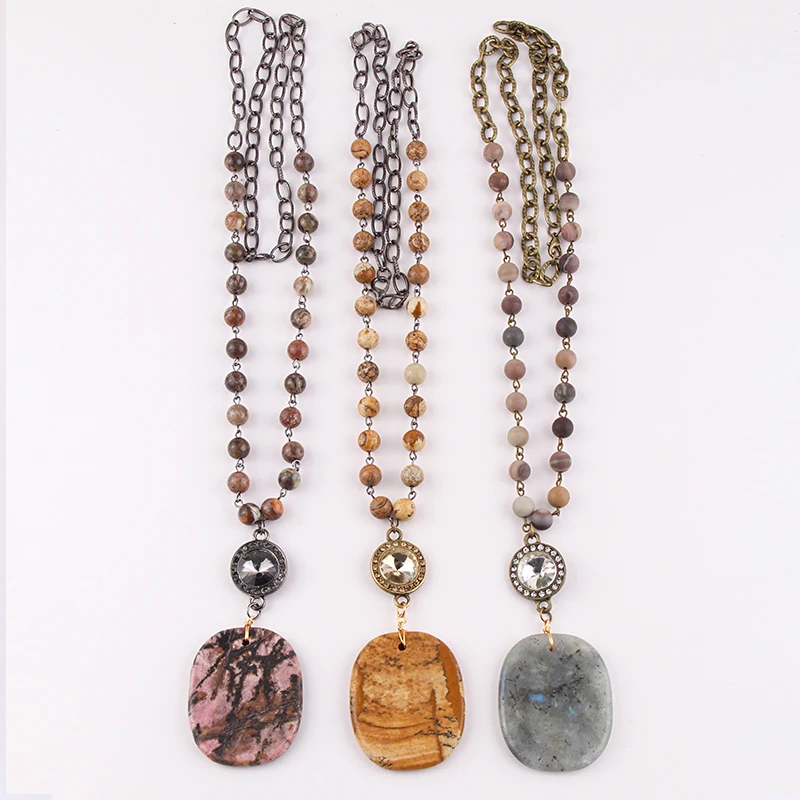

MD Fashion Jewelry Accessory Chain Link Beads With Stone Dorp Necklaces For Women