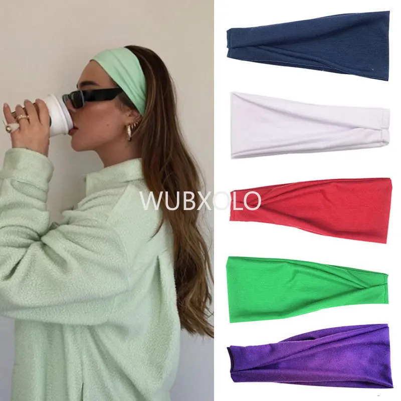 

Women Headbands Solid Color Hair Accessories Twist Cotton Wide Fashion Elastic Scrunchies Turban Twisted Knotted Headwrap Male