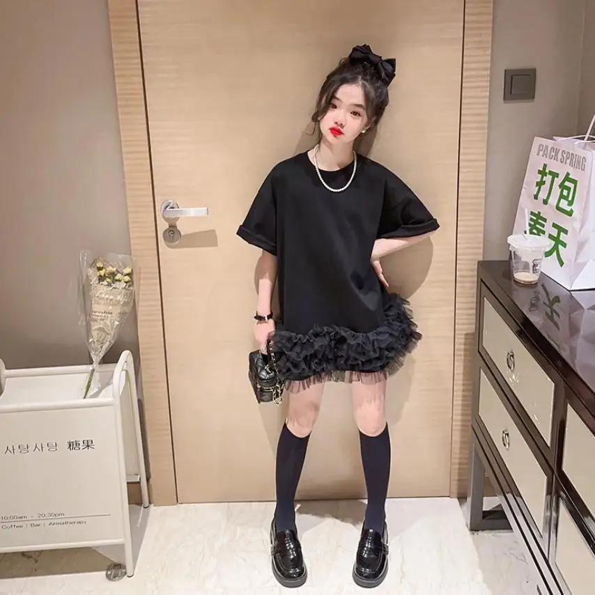 

Girl Summer New Dress Mesh Ruffles Princess Short Sleeve Dress Cotton Holiday Dress Children Party Dress Tenage Clothes Wz1079