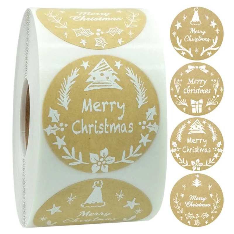 

Merry Christmas 500pcs Kraft Sticker Holiday Party Gift Box Packaging Label Scrapbooking s Craft Supplies