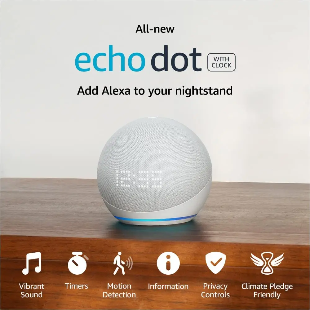 

New Echo Dot (5th Gen) with Clock Smart Speaker Alexa Voice Assistant Smart Home Smart Sound Control Portable Bluetooth Speaker