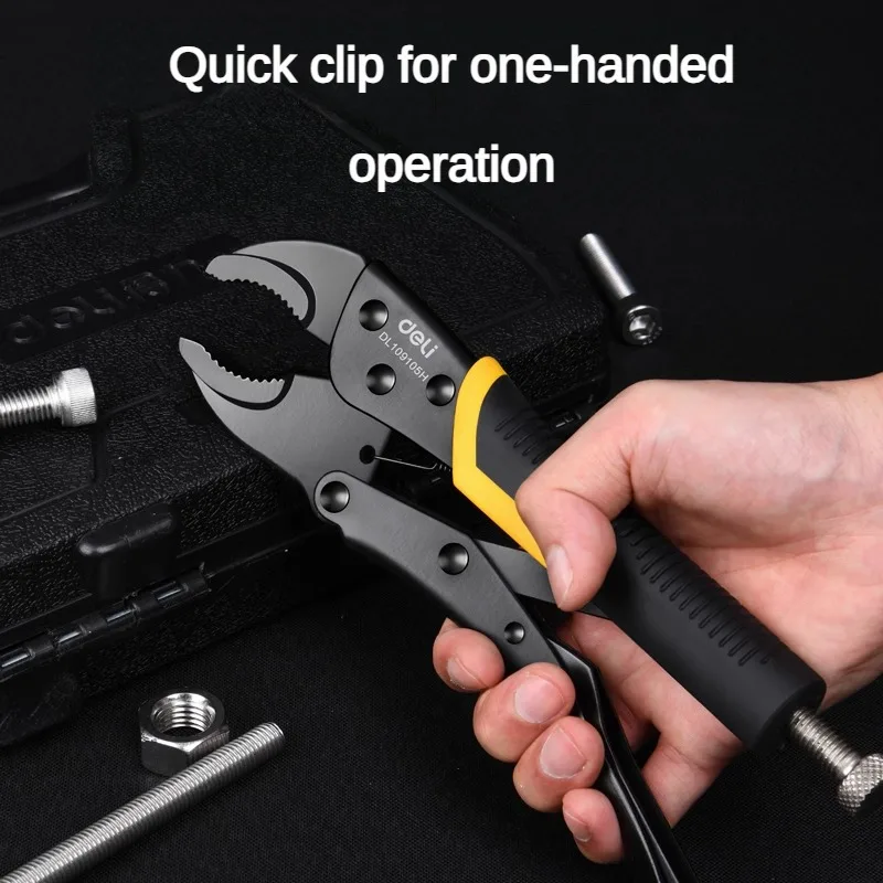 

DELI Locking Pliers 7 10 Inch Round Mouth Multifunctional Curved Jaw Heavy Pliers Hand Welding Tools Light Handle Plastic Handle