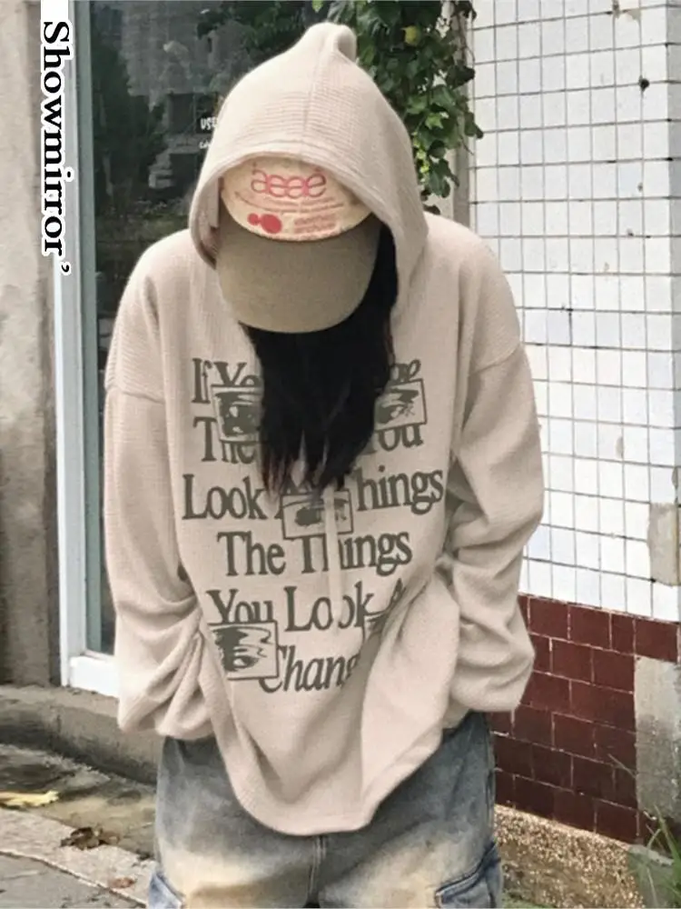 

Hip Hop Streetwear Cotton Loose Tshirt Letter-print Hoodies Loose Casual Y2k Girl Autumn Top Tee Shirt Boyfriend Oufits